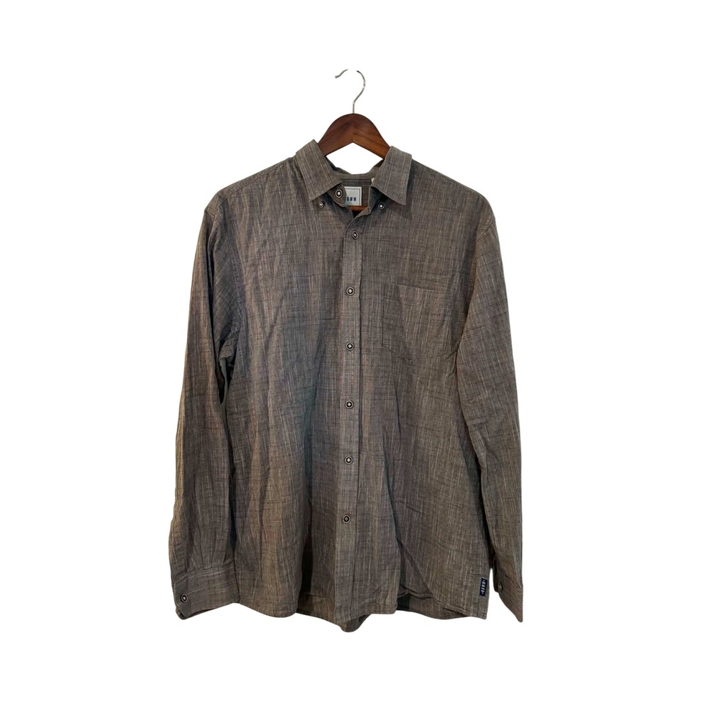 Rowm Button Down Shirt Mens Large Grey Excellent Textured Dobby Long Sleeve